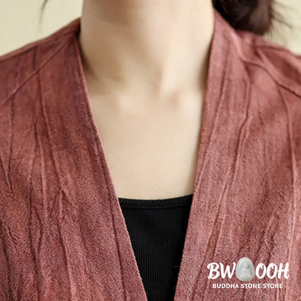 Buddha Stones Plain Long Sleeve Women’s Cotton Linen Jacket With Pockets - Women’s Jacket