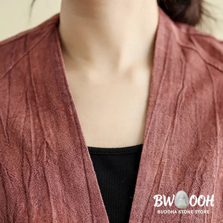Buddha Stones Plain Long Sleeve Women’s Cotton Linen Jacket With Pockets - Women’s Jacket