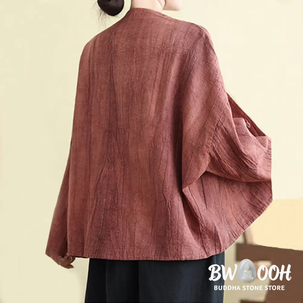 Buddha Stones Plain Long Sleeve Women’s Cotton Linen Jacket With Pockets - Women’s Jacket