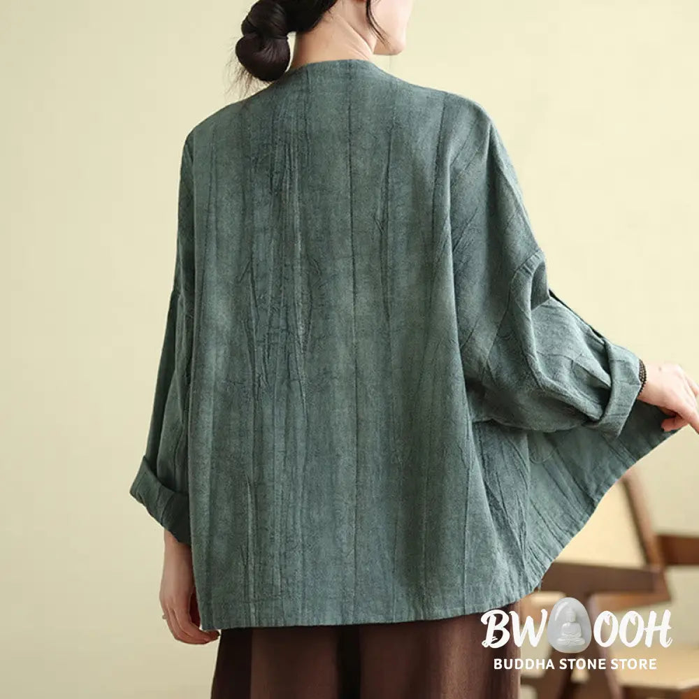 Buddha Stones Plain Long Sleeve Women’s Cotton Linen Jacket With Pockets - Women’s Jacket