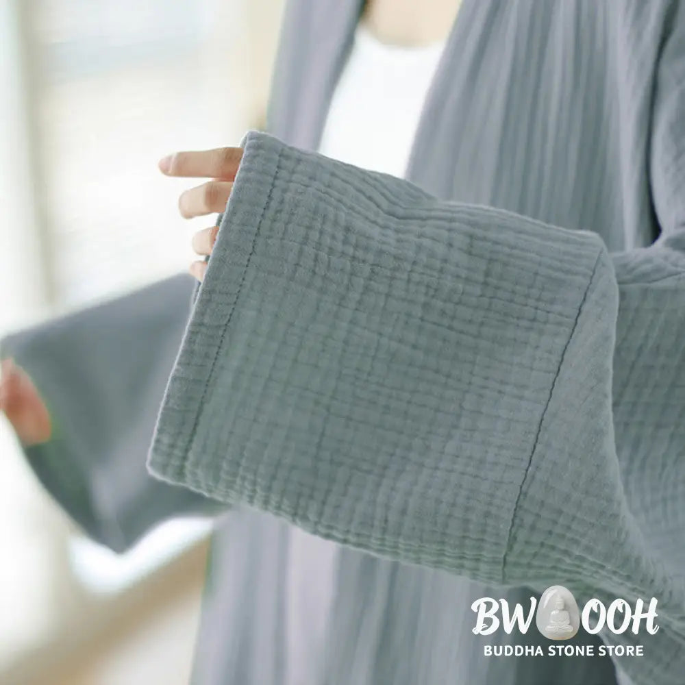 Buddha Stones Plain Long Sleeve Zen Meditation Cotton Linen Jacket With Pockets - Women’s Kimono