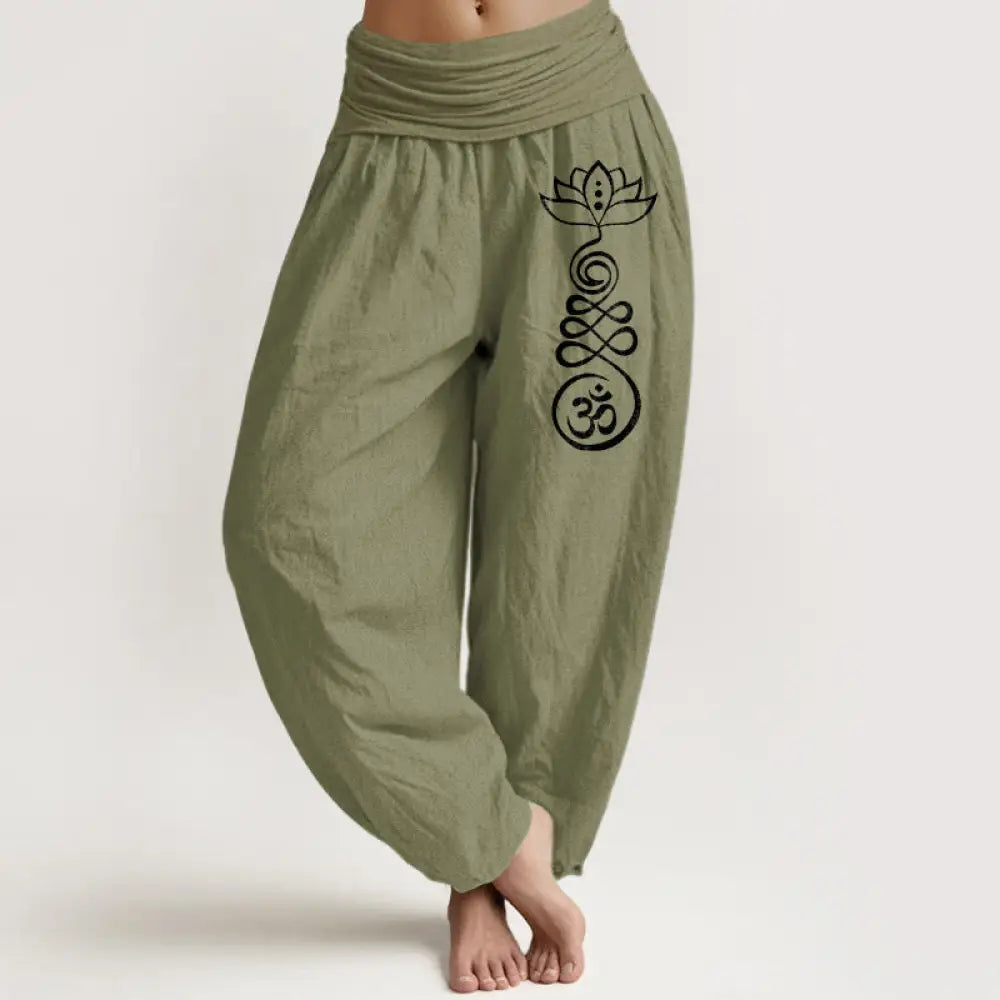 BWOOOH lotus print harem pants - Plain Lotus Om Pattern Women's Elastic W