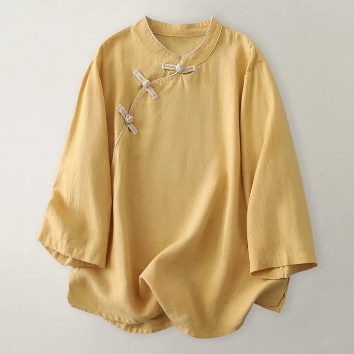 BWOOOH Plain Slanted Buttons Cotton Linen Women&
