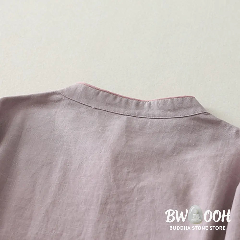 Buddha Stones Plain Slanted Buttons Cotton Linen Women’s Shirt - Women’s Shirts
