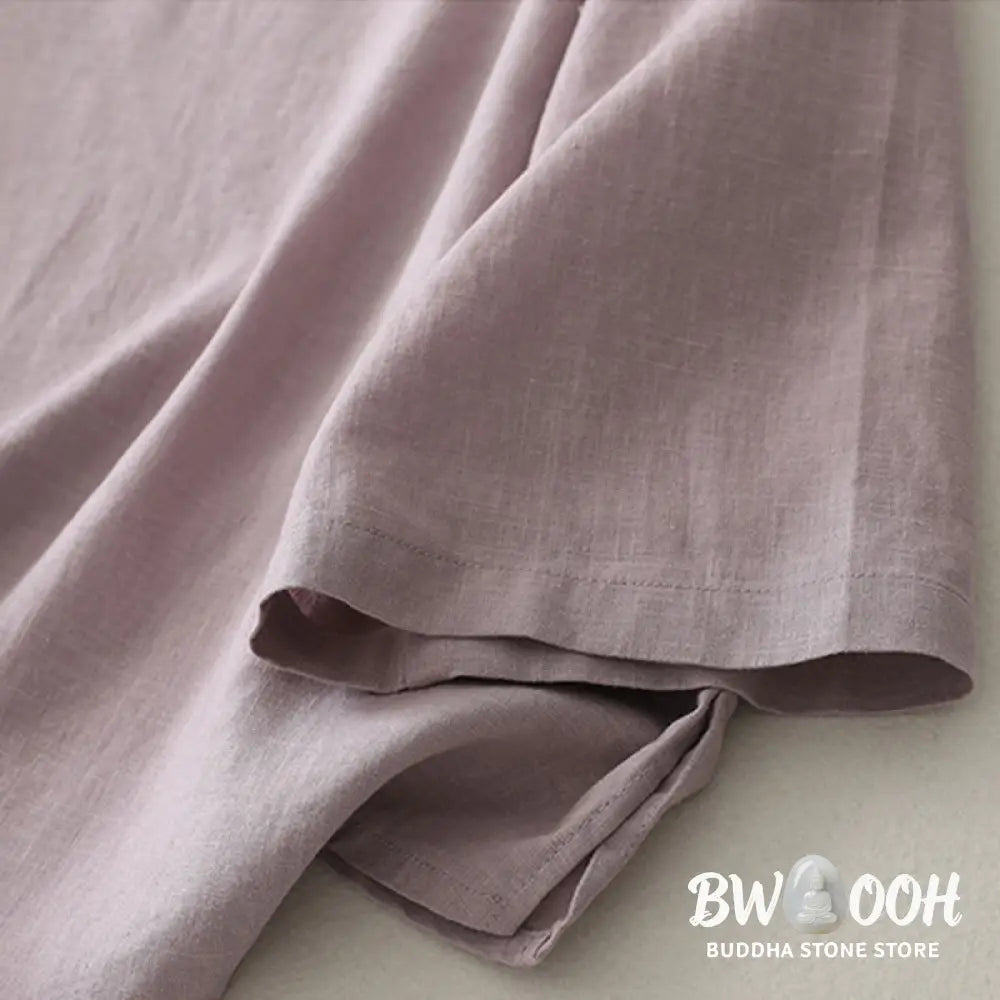 Buddha Stones Plain Slanted Buttons Cotton Linen Women’s Shirt - Women’s Shirts