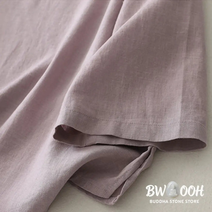 Buddha Stones Plain Slanted Buttons Cotton Linen Women’s Shirt - Women’s Shirts