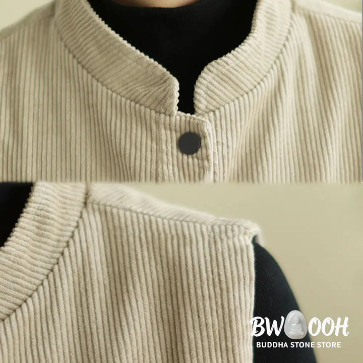 Buddha Stones Plain Sleeveless Women’s Cotton Vest Corduroy Waistcoat With Pockets - Women’s Waistcoat