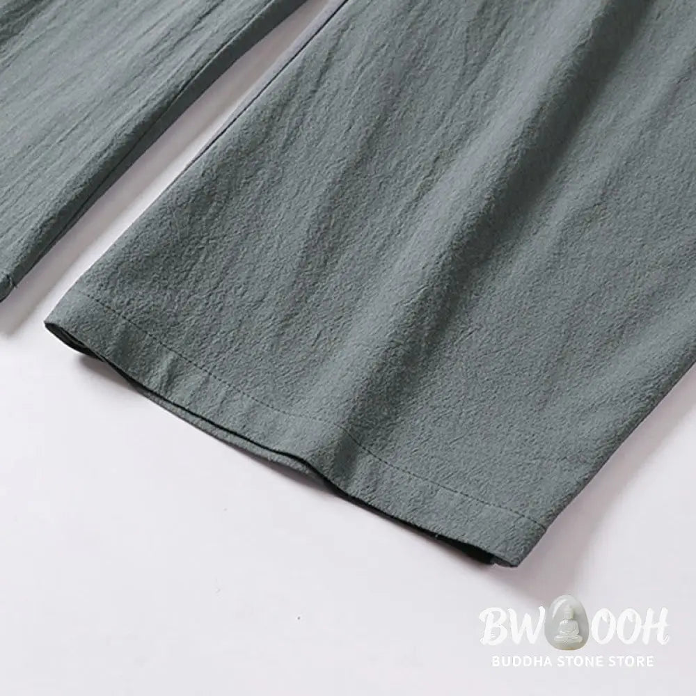 Buddha Stones Plain Straight Leg Zipper Design Men’s Cotton Linen Pants With Pockets - Men’s Pants