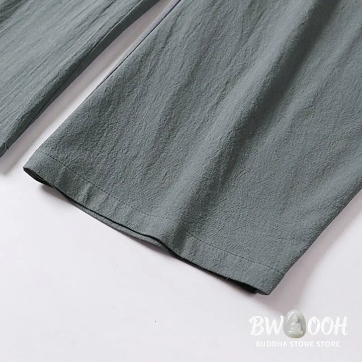 Buddha Stones Plain Straight Leg Zipper Design Men’s Cotton Linen Pants With Pockets - Men’s Pants