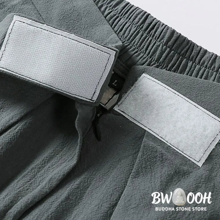 Buddha Stones Plain Straight Leg Zipper Design Men’s Cotton Linen Pants With Pockets - Men’s Pants
