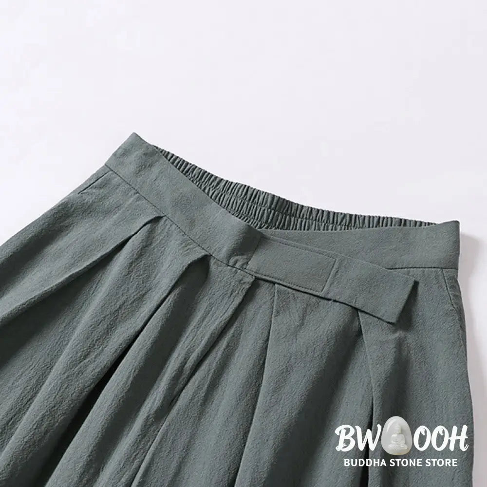 Buddha Stones Plain Straight Leg Zipper Design Men’s Cotton Linen Pants With Pockets - Men’s Pants