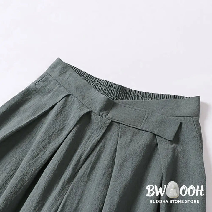Buddha Stones Plain Straight Leg Zipper Design Men’s Cotton Linen Pants With Pockets - Men’s Pants