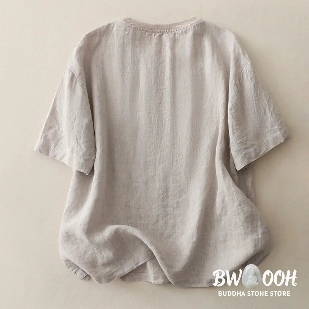 Buddha Stones Plain Threaded Crew Neck Design Women’s Polyester Short Sleeves Shirt - Women’s T-Shirts