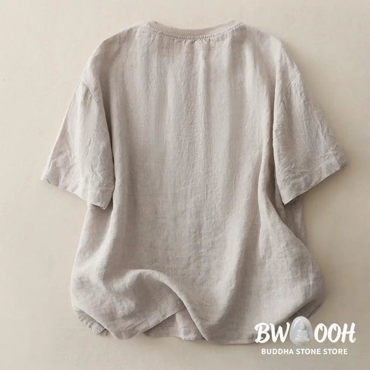 Buddha Stones Plain Threaded Crew Neck Design Women’s Polyester Short Sleeves Shirt - Women’s T-Shirts
