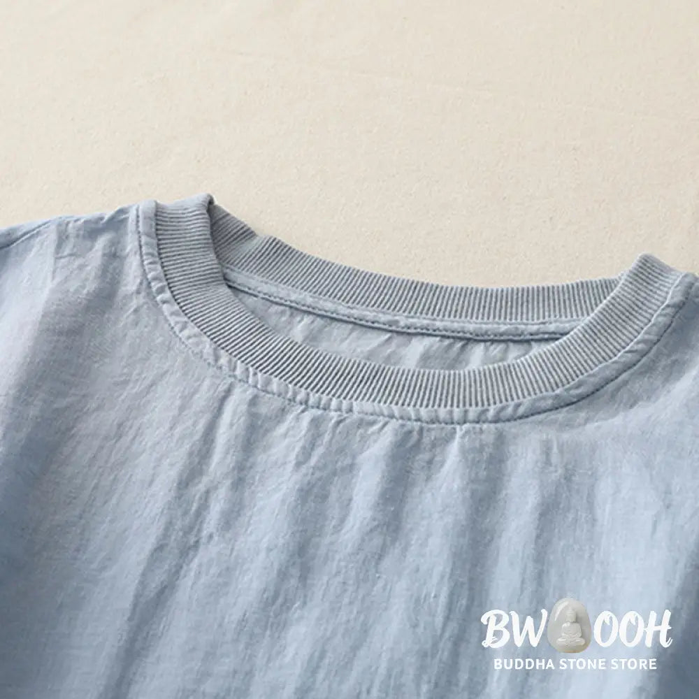 Buddha Stones Plain Threaded Crew Neck Design Women’s Polyester Short Sleeves Shirt - Women’s T-Shirts