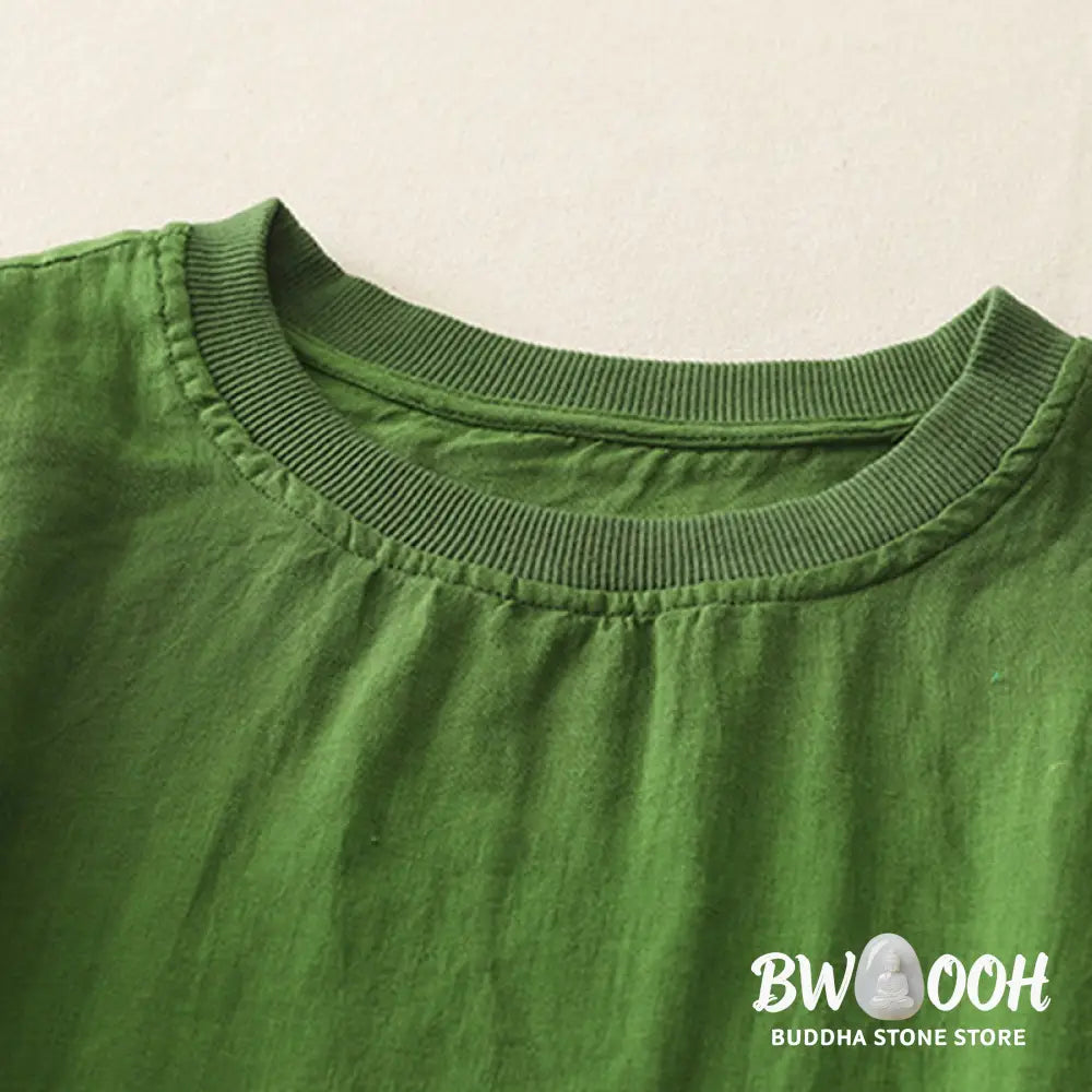Buddha Stones Plain Threaded Crew Neck Design Women’s Polyester Short Sleeves Shirt - Women’s T-Shirts