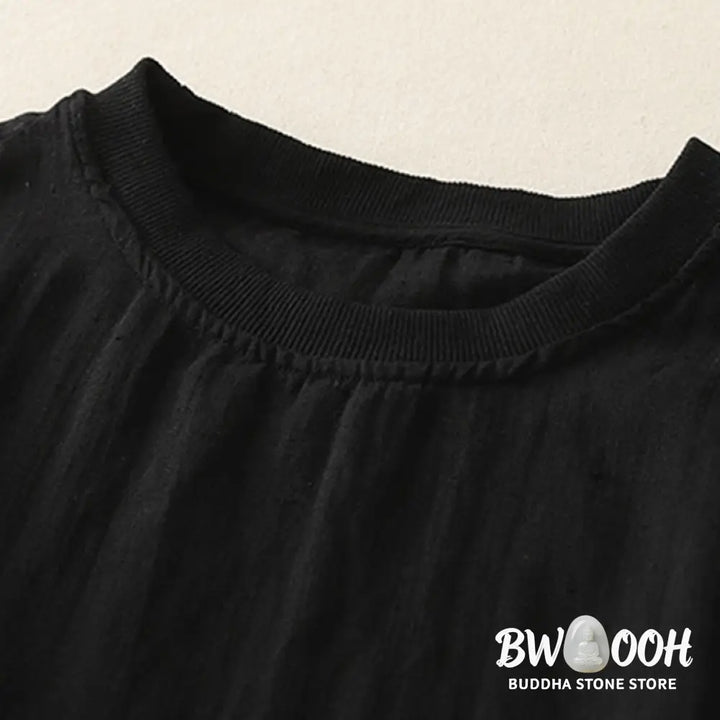 Buddha Stones Plain Threaded Crew Neck Design Women’s Polyester Short Sleeves Shirt - Women’s T-Shirts
