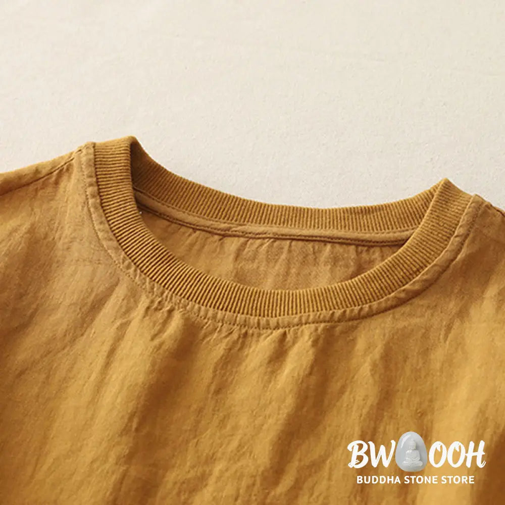 Buddha Stones Plain Threaded Crew Neck Design Women’s Polyester Short Sleeves Shirt - Women’s T-Shirts