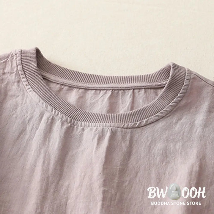 Buddha Stones Plain Threaded Crew Neck Design Women’s Polyester Short Sleeves Shirt - Women’s T-Shirts