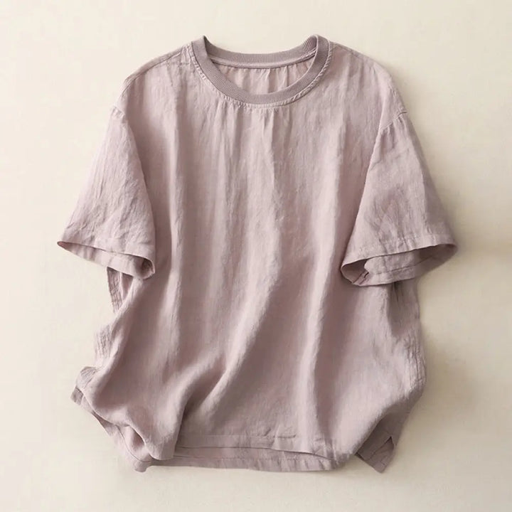 Buddha Stones Plain Threaded Crew Neck Design Women’s Polyester Short Sleeves Shirt - Thistle / US6，UK/AU10，EU38 (M)