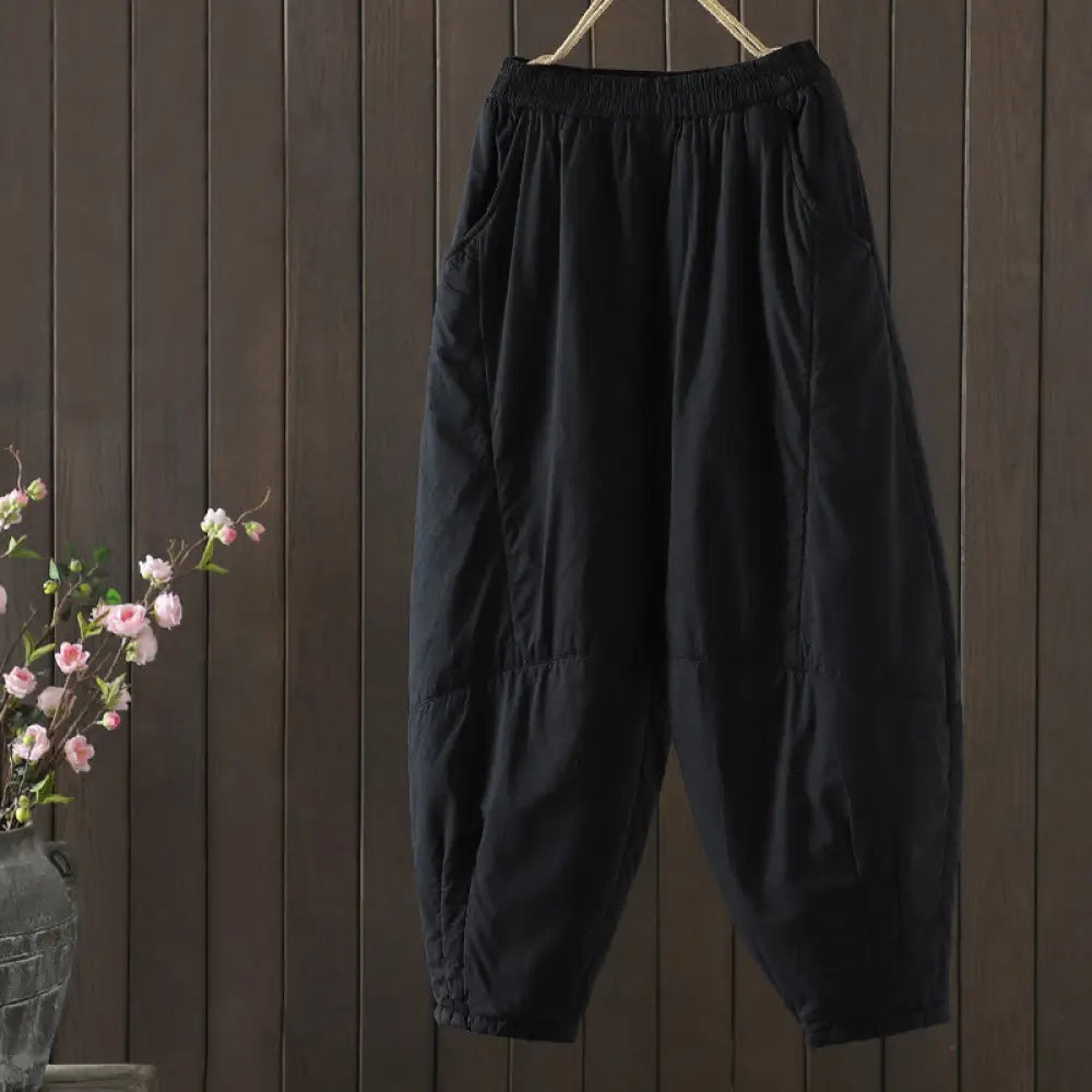 Buddha Stones Plain Warm Women’s Harem Pants With Pockets - Black / US4，UK/AU8，EU36 (L) - Women’s Harem Pants