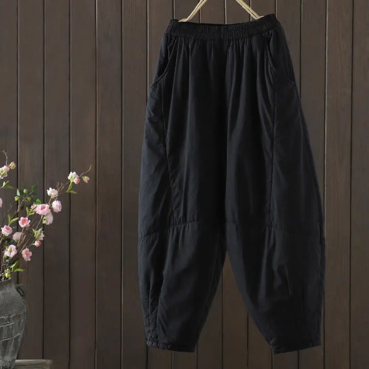 Buddha Stones Plain Warm Women’s Harem Pants With Pockets - Black / US4，UK/AU8，EU36 (L) - Women’s Harem Pants
