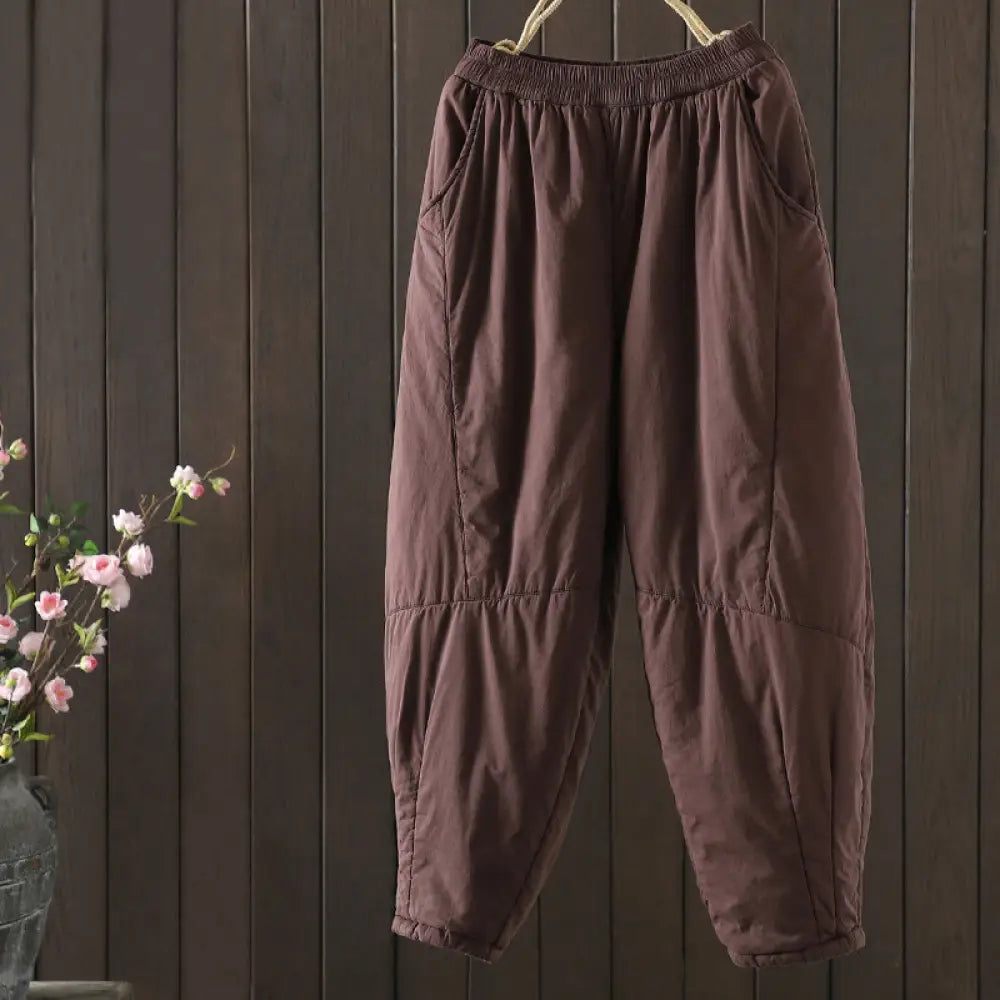 Buddha Stones Plain Warm Women’s Harem Pants With Pockets - IndianRed / US4，UK/AU8，EU36 (L) - Women’s Harem Pants
