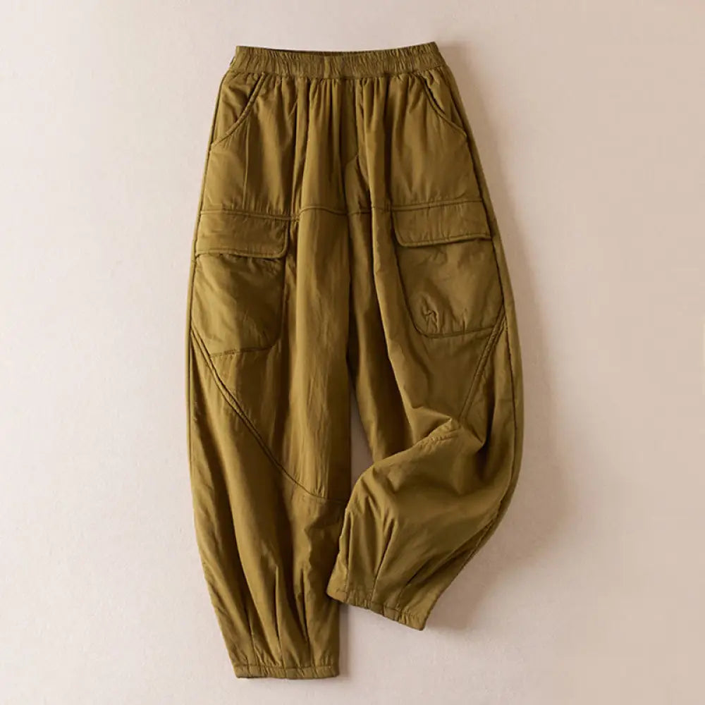 Buddha Stones Plain Women’s Harem Thick Pants With Pockets - DarkGoldenrod / US4，UK/AU8，EU36 (L) - Women’s Harem Pants