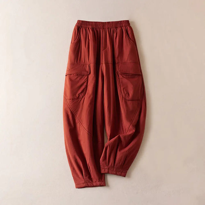 Buddha Stones Plain Women’s Harem Thick Pants With Pockets - FireBrick / US4，UK/AU8，EU36 (L) - Women’s Harem Pants