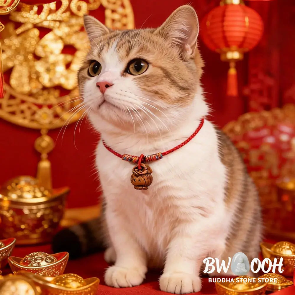 Buddha Stones Plaited Peach Pit Red String Strength Adjustable Cats Dogs Pet Collar - Pet Collar