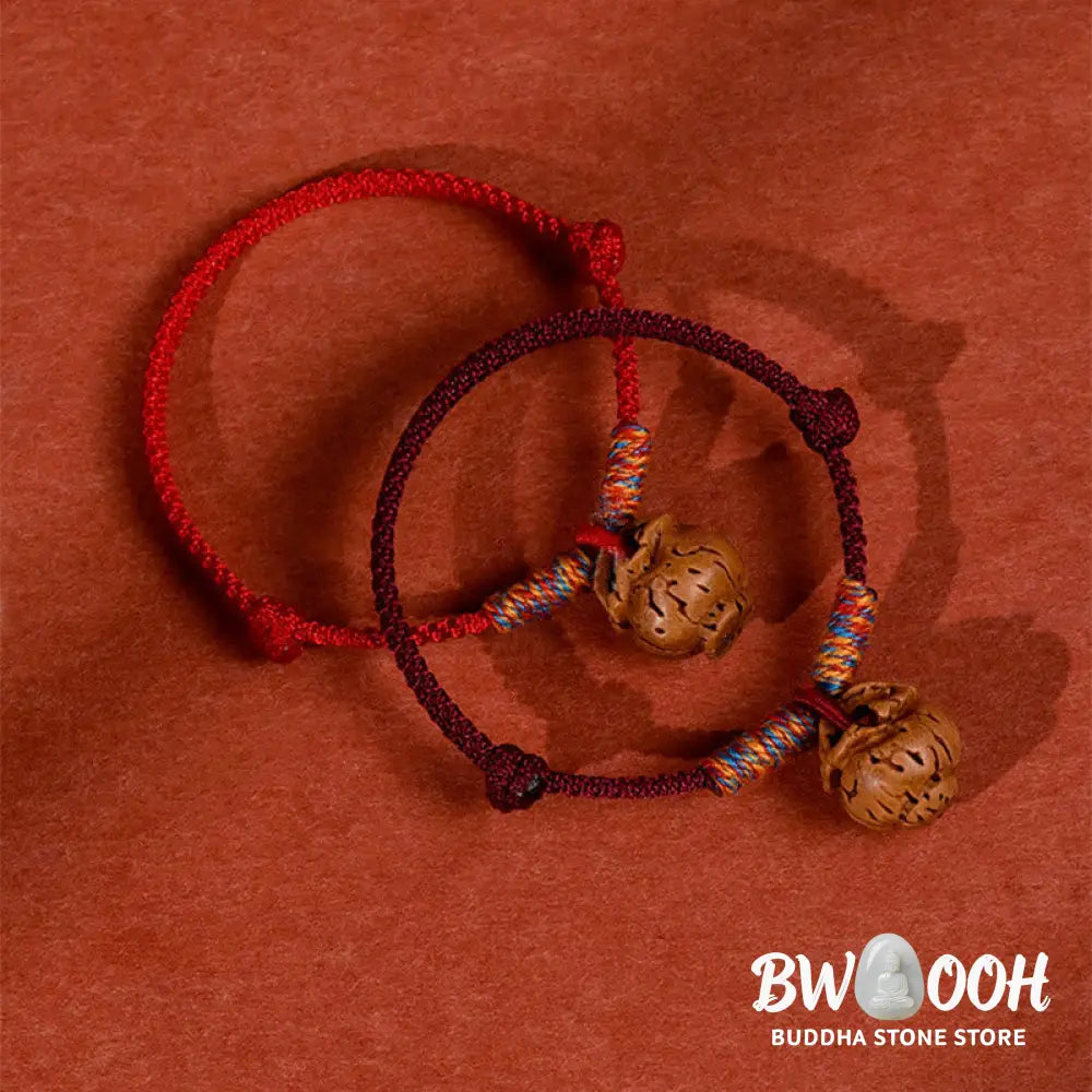 Buddha Stones Plaited Peach Pit Red String Strength Adjustable Cats Dogs Pet Collar - Pet Collar