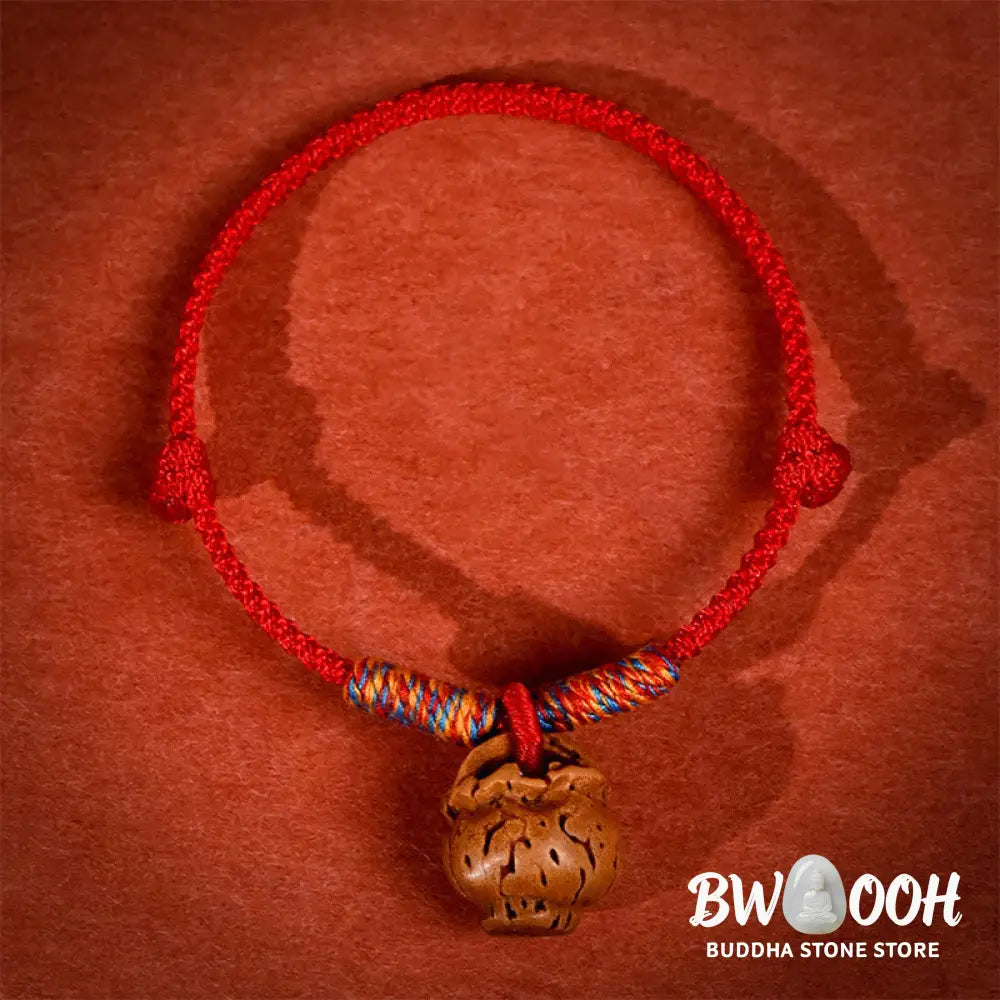 Buddha Stones Plaited Peach Pit Red String Strength Adjustable Cats Dogs Pet Collar - Pet Collar