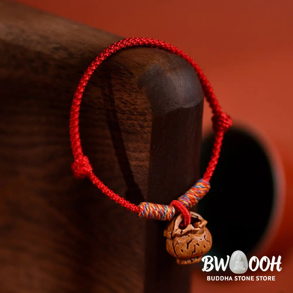 Buddha Stones Plaited Peach Pit Red String Strength Adjustable Cats Dogs Pet Collar - Pet Collar
