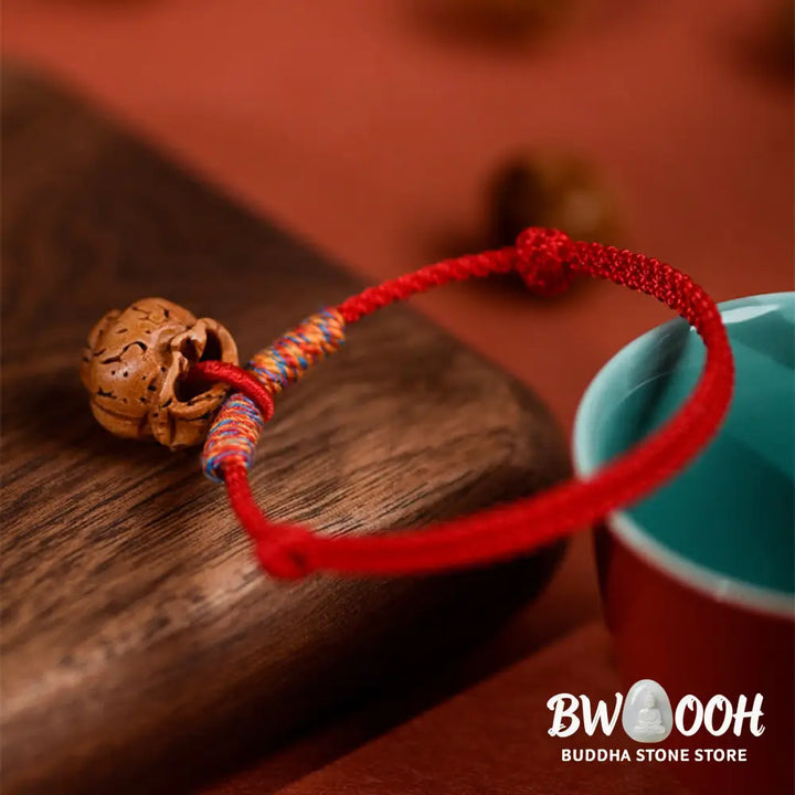 Buddha Stones Plaited Peach Pit Red String Strength Adjustable Cats Dogs Pet Collar - Pet Collar