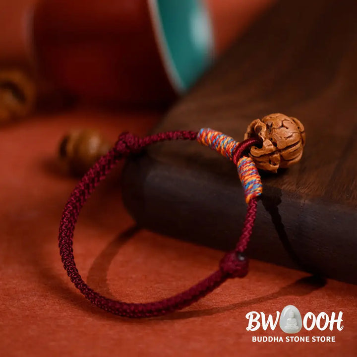 Buddha Stones Plaited Peach Pit Red String Strength Adjustable Cats Dogs Pet Collar - Pet Collar
