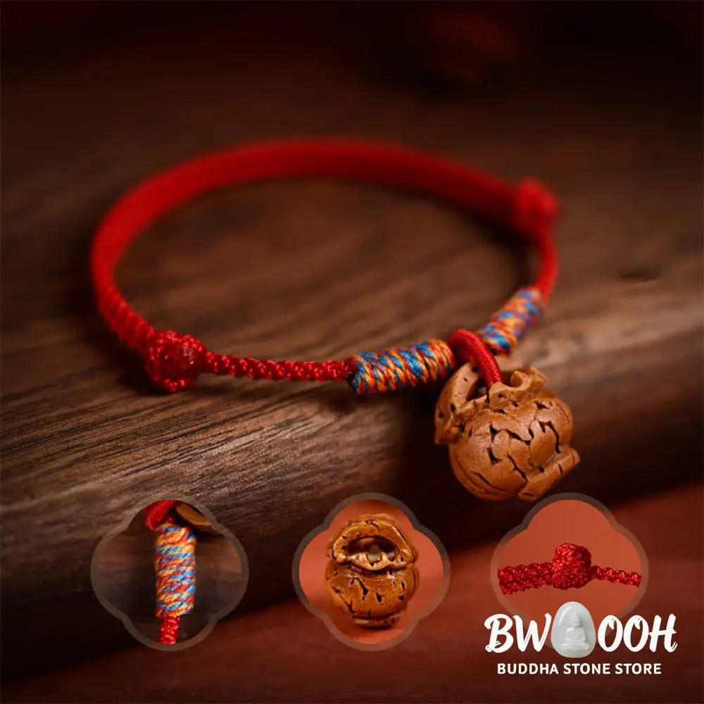 Buddha Stones Plaited Peach Pit Red String Strength Adjustable Cats Dogs Pet Collar - Pet Collar