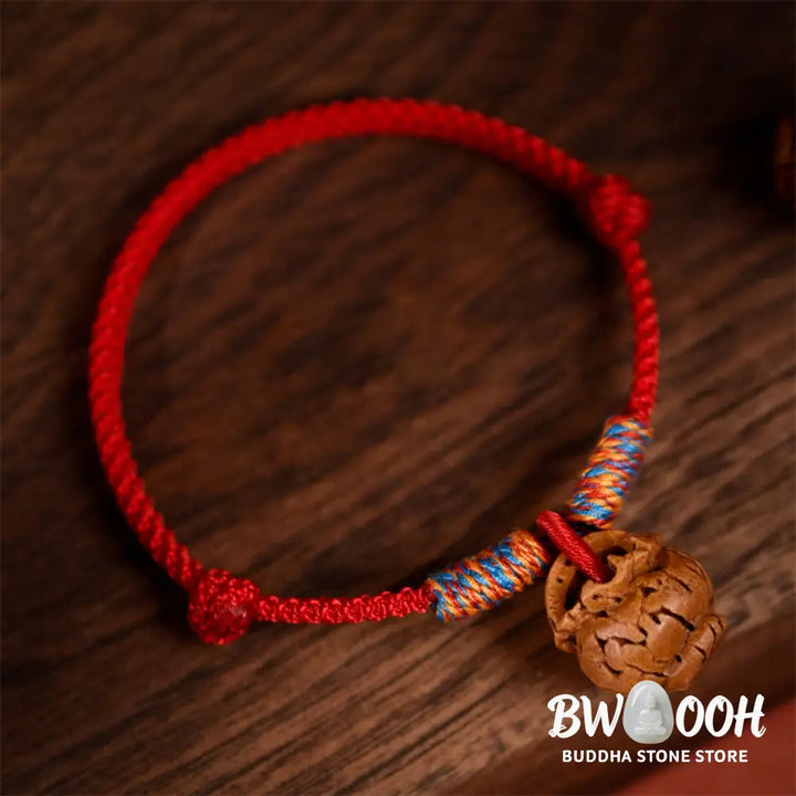 Buddha Stones Plaited Peach Pit Red String Strength Adjustable Cats Dogs Pet Collar - Pet Collar