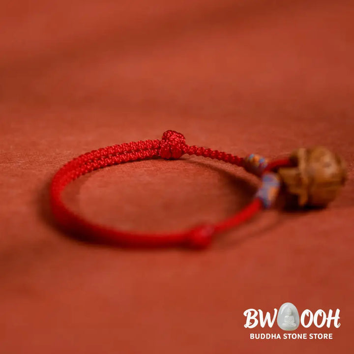Buddha Stones Plaited Peach Pit Red String Strength Adjustable Cats Dogs Pet Collar - Pet Collar
