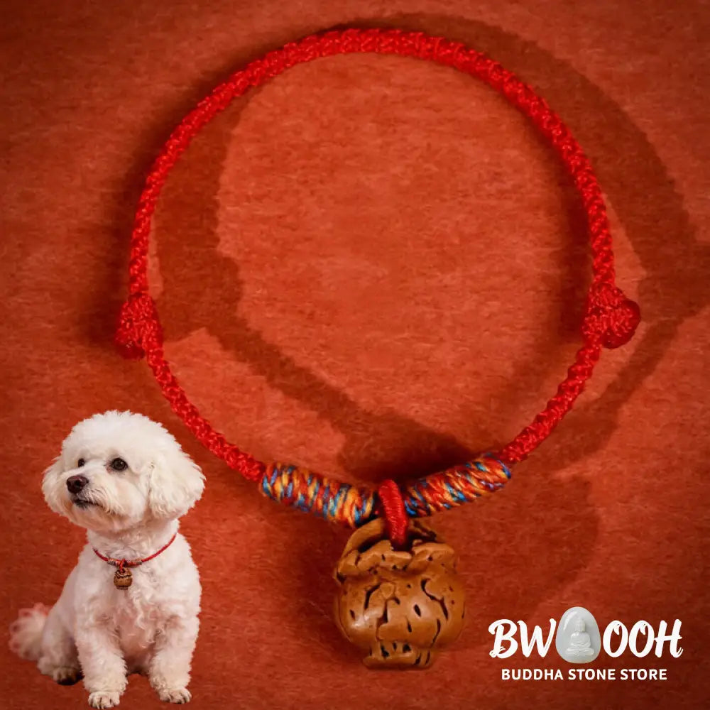 Buddha Stones Plaited Peach Pit Red String Strength Adjustable Cats Dogs Pet Collar - Pet Collar