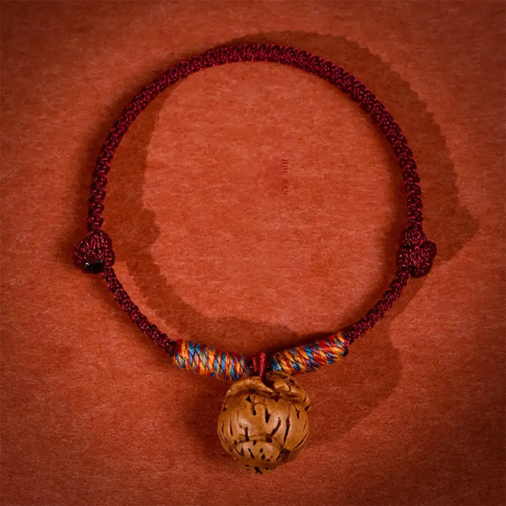 Buddha Stones Plaited Peach Pit Red String Strength Adjustable Cats Dogs Pet Collar - Dark Red / 13-20cm - Pet Collar