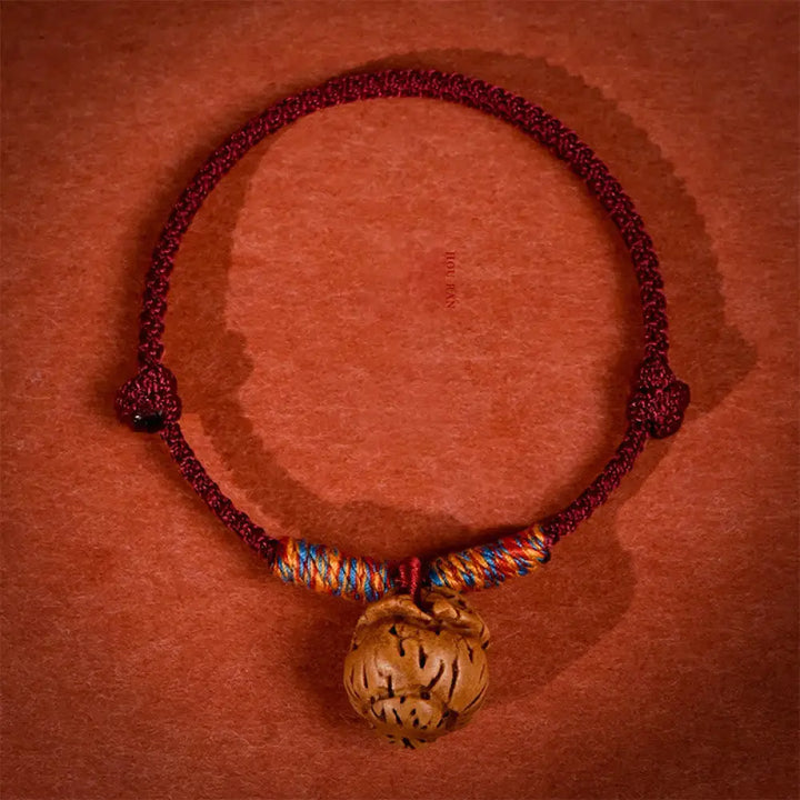 Buddha Stones Plaited Peach Pit Red String Strength Adjustable Cats Dogs Pet Collar - Dark Red / 13-20cm - Pet Collar