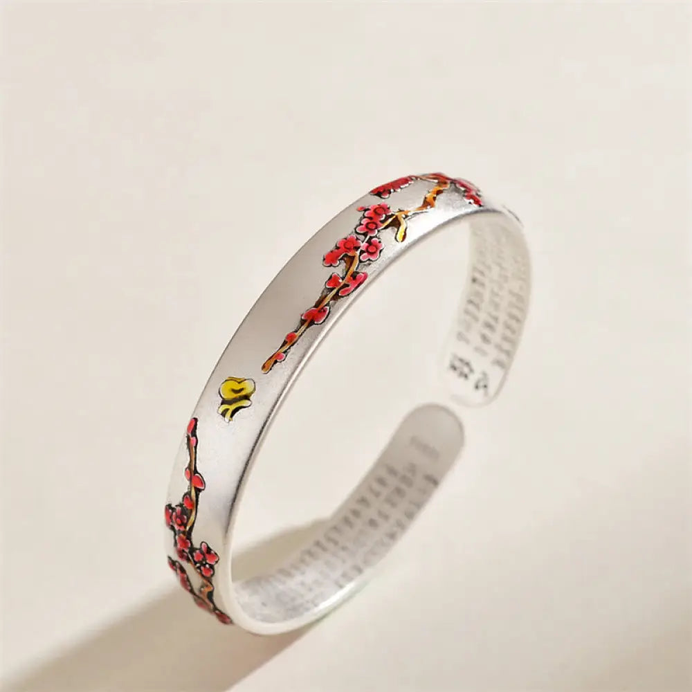 BWOOOH Plum Blossom Chrysanthemum Flower Design Heart Sutra Healing Bracelet Cuff Bangle - BWOOOH - Plum Blossom