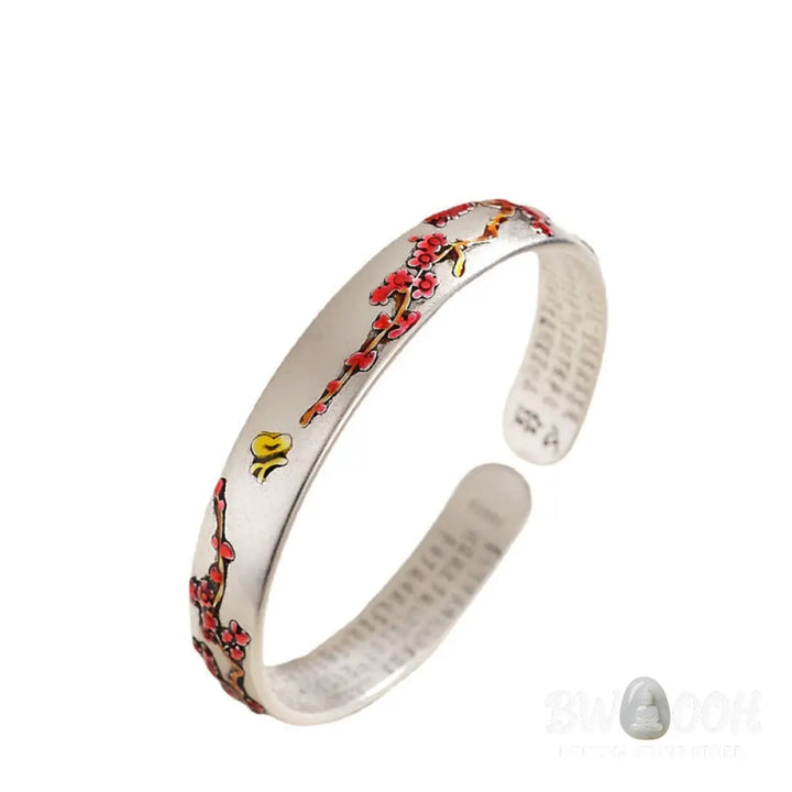 Buddha Stones Plum Blossom Chrysanthemum Flower Design Heart Sutra Healing Bracelet Cuff Bangle - BWOOOH - Bracelet