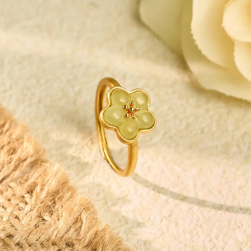 BWOOOH Plum Blossom Hetian Jade Copper Luck Ring — Jade spiritual jewelry for spiritual healing and mindful living