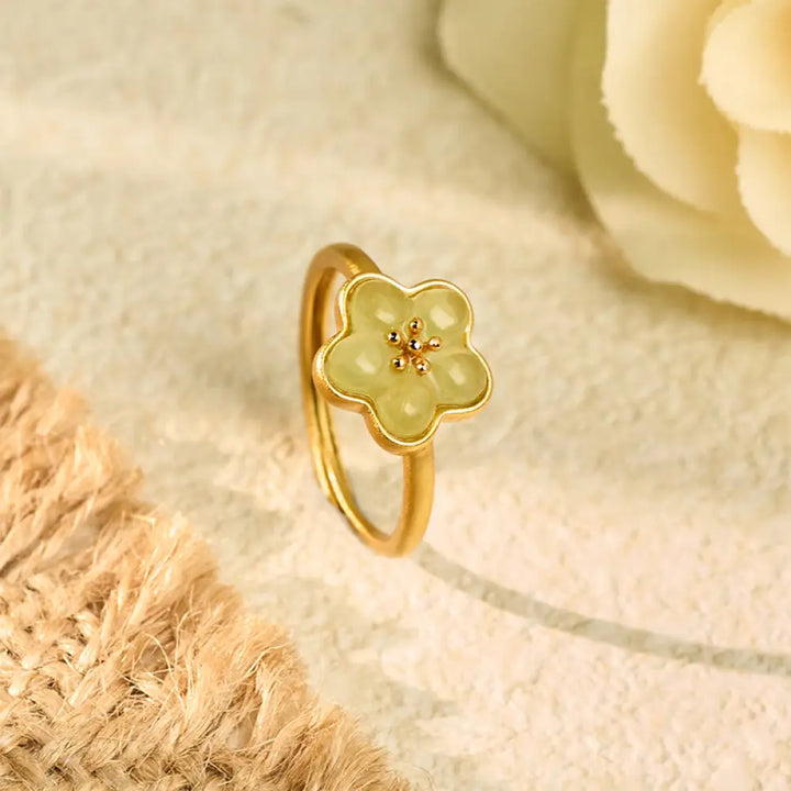 BWOOOH Plum Blossom Hetian Jade Copper Luck Ring — Jade spiritual jewelry for spiritual healing and mindful living