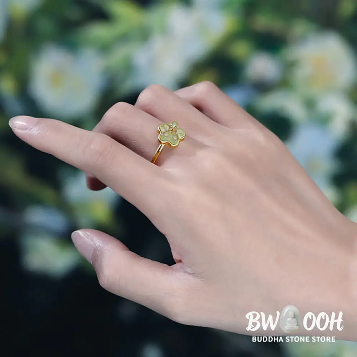 Buddha Stones Plum Blossom Hetian Jade Copper Luck Ring - Hetian Jade Copper(Adjustable) - Ring