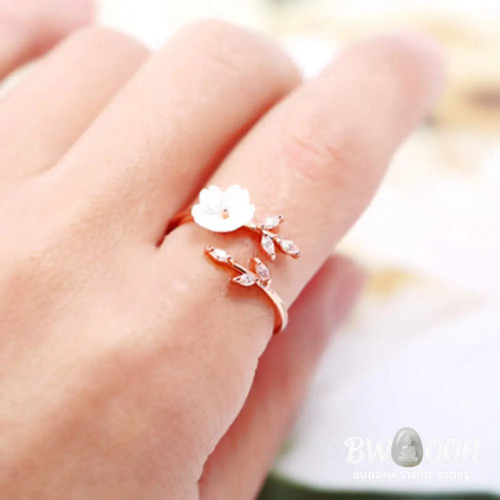 Buddha Stones Plum Blossom Leaf Pattern Copper Luck Ring - BWOOOH - Ring