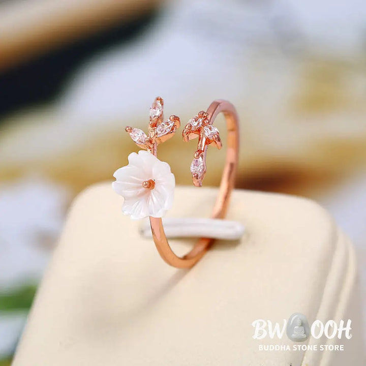 Buddha Stones Plum Blossom Leaf Pattern Copper Luck Ring - BWOOOH - Ring