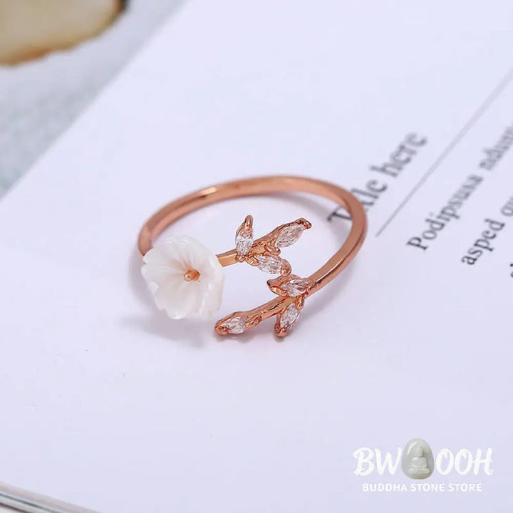 Buddha Stones Plum Blossom Leaf Pattern Copper Luck Ring - BWOOOH - Ring