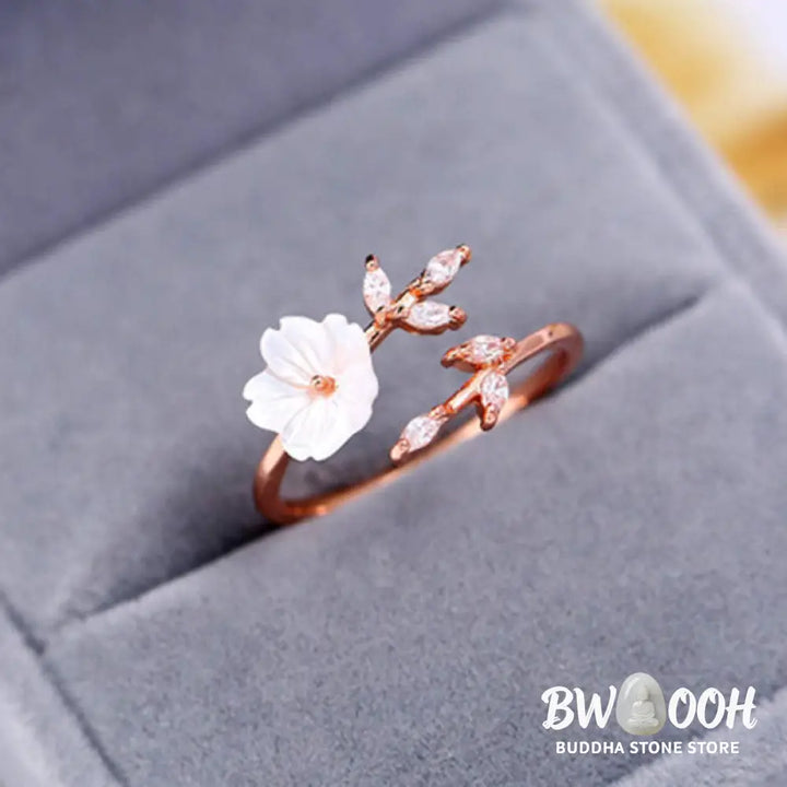 Buddha Stones Plum Blossom Leaf Pattern Copper Luck Ring - BWOOOH - Ring
